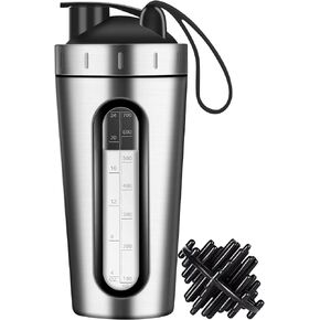 Protein Shaker Bottle, 28oz Shaker Bottles for Protein Mixes and Pre Workout, Visible Window, Stainless Steel Shaker Bottle Leak Proof (black)