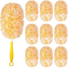 Hoolerry Reusable Duster Refills 360 Degree Heavy Duty Refills Microfiber Duster Refills Compatible with Swiffer for Cleaning Ceiling Window Floor (Handle Is Not Included) (Orange, 8 Pcs)