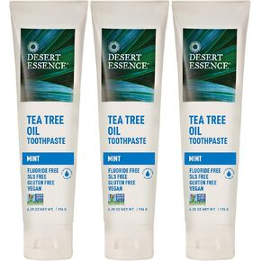 معجون أسنان زيت شجرة الشاي من Desert Essence - نعناع - 6.25 أونصة - طعم منعش - ينظف الأسنان واللثة بعمق - يساعد على مكافحة البلاك - ملح البحر - زيت عطري نقي - صودا الخبز - يعزز صحة الفم