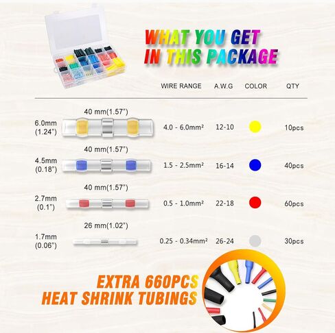 موصلات اسلاك لحام وانابيب تنكمش بالحرارة - أطراف كهربائية معزولة مقاومة للماء وانابيب لف تنكمش مع حافظة 800 قطعة - انابيب ووصلات لحام سوبوبي 326 in Kuwait