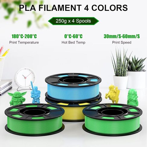 حزمة خيوط الطابعة ثلاثية الأبعاد WEEFUN 250 جم × 4 بكرات، 1.75 مم PLA خيوط طباعة ثلاثية الأبعاد، أربعة ألوان زاهية وردي/أرجواني/برتقالي/ذهبي، خيوط PLA لمعظم الطابعات ثلاثية الأبعاد in Kuwait