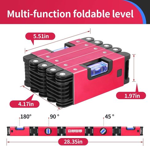 QYTOOL 28'' Folding Level, 5 Sections Multifunctional Level with Easy-Read 45°/90°/180° Level Bubbles, Measurement Tools for Carpenters Woodworkers Homes, Magnetic Level in Saudi Arabia