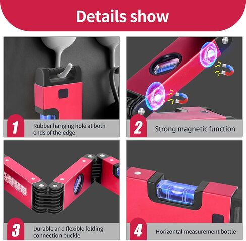 QYTOOL 28'' Folding Level, 5 Sections Multifunctional Level with Easy-Read 45°/90°/180° Level Bubbles, Measurement Tools for Carpenters Woodworkers Homes, Magnetic Level in Saudi Arabia