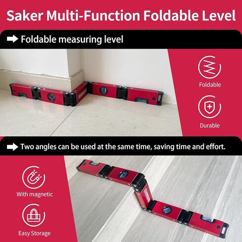 QYTOOL 28'' Folding Level, 5 Sections Multifunctional Level with Easy-Read 45°/90°/180° Level Bubbles, Measurement Tools for Carpenters Woodworkers Homes, Magnetic Level in Saudi Arabia