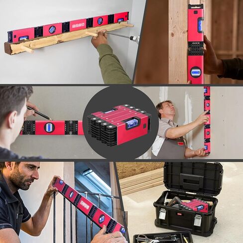 QYTOOL 28'' Folding Level, 5 Sections Multifunctional Level with Easy-Read 45°/90°/180° Level Bubbles, Measurement Tools for Carpenters Woodworkers Homes, Magnetic Level in Saudi Arabia