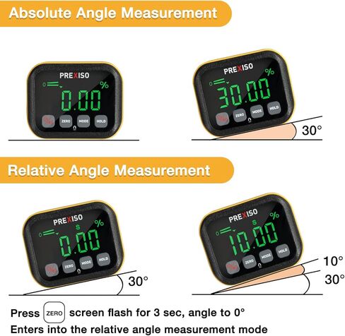 بريكسيسو مقياس زاوية مغناطيسي، مكتشف زاوية - رقمي الكتروني لمستوى المنقل، مقياس ميل مكعب زاوية للنجارة ومنشار الطاولة والبناء والبناء والآلات، شاشة باضاءة خلفية ساطعة 0-360 درجة in Kuwait