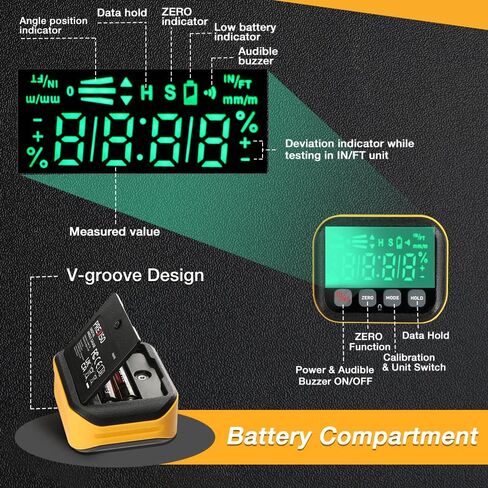 بريكسيسو مقياس زاوية مغناطيسي، مكتشف زاوية - رقمي الكتروني لمستوى المنقل، مقياس ميل مكعب زاوية للنجارة ومنشار الطاولة والبناء والبناء والآلات، شاشة باضاءة خلفية ساطعة 0-360 درجة in Kuwait