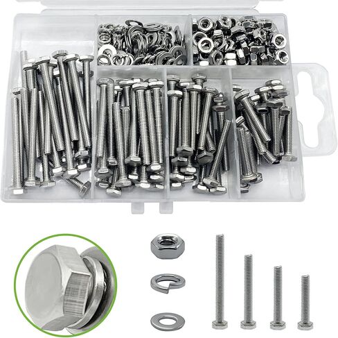 ECKJ M3 مسامير رأس سداسية من الفولاذ المقاوم للصدأ وصواميل وصواميل وغسالات زنبركية مسطحة مجموعة متنوعة 400 قطعة (100 مجموعة) براغي غطاء سداسية مترية، ملولبة بالكامل، محرك سداسي خارجي 4 أطوال (16/20/25/30 مم) in Kuwait