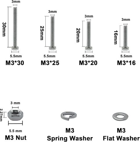 ECKJ M3 مسامير رأس سداسية من الفولاذ المقاوم للصدأ وصواميل وصواميل وغسالات زنبركية مسطحة مجموعة متنوعة 400 قطعة (100 مجموعة) براغي غطاء سداسية مترية، ملولبة بالكامل، محرك سداسي خارجي 4 أطوال (16/20/25/30 مم) in Kuwait