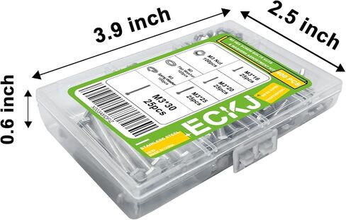 ECKJ M3 مسامير رأس سداسية من الفولاذ المقاوم للصدأ وصواميل وصواميل وغسالات زنبركية مسطحة مجموعة متنوعة 400 قطعة (100 مجموعة) براغي غطاء سداسية مترية، ملولبة بالكامل، محرك سداسي خارجي 4 أطوال (16/20/25/30 مم) in Kuwait