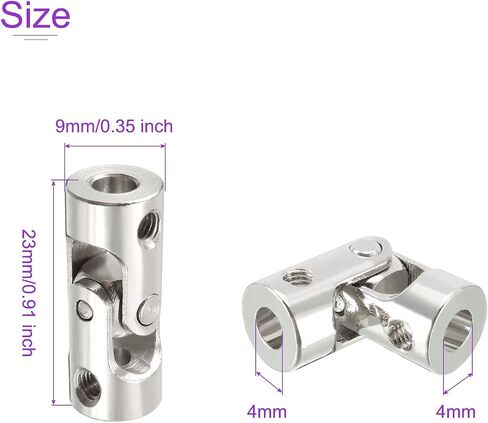 DMiotech 2 Pack 4mm to 4mm Inner Dia Rotatable Universal Steering Shaft U Joint Coupler L23 x D9 Coupler Connector W Screw for 3D Printer, CNC Machine in Saudi Arabia