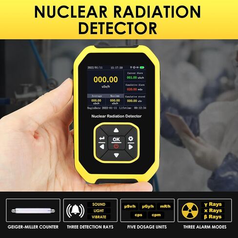Geiger Counter Nuclear Radiation Detector Radiation Monitor Meter Dosage Alarm Mode Light/Vibration/Sound Dosimeter Rechargeable Beta Gamma X-ray Portable, 5 Dosage Units Switched in Saudi Arabia