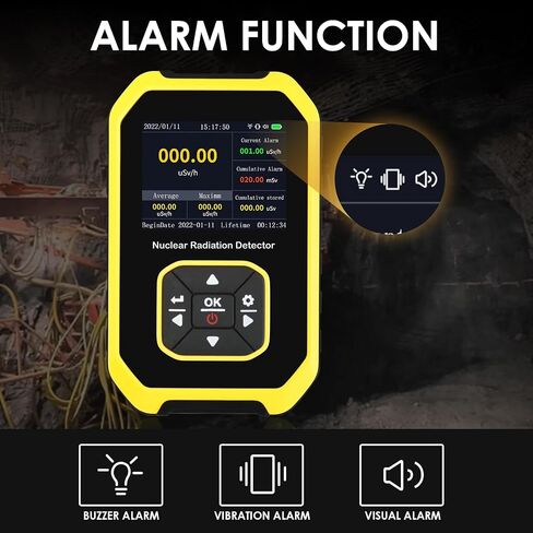 Geiger Counter Nuclear Radiation Detector Radiation Monitor Meter Dosage Alarm Mode Light/Vibration/Sound Dosimeter Rechargeable Beta Gamma X-ray Portable, 5 Dosage Units Switched in Saudi Arabia
