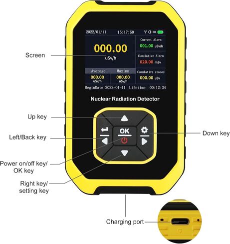 Geiger Counter Nuclear Radiation Detector Radiation Monitor Meter Dosage Alarm Mode Light/Vibration/Sound Dosimeter Rechargeable Beta Gamma X-ray Portable, 5 Dosage Units Switched in Saudi Arabia