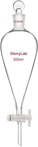 StonyLab PTFE Stopcock Separatory Funnel 500ml, Borosilicate Glass Heavy Wall Conical Pear-Shaped Separatory Funnel Separation Funnel with 24/29 Joint in Kuwait