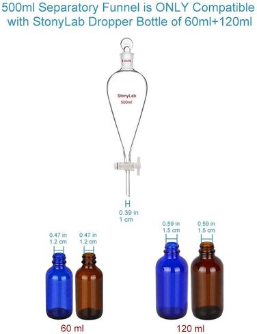 StonyLab PTFE Stopcock Separatory Funnel 500ml, Borosilicate Glass Heavy Wall Conical Pear-Shaped Separatory Funnel Separation Funnel with 24/29 Joint in Kuwait