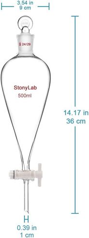 StonyLab PTFE Stopcock Separatory Funnel 500ml, Borosilicate Glass Heavy Wall Conical Pear-Shaped Separatory Funnel Separation Funnel with 24/29 Joint in Kuwait