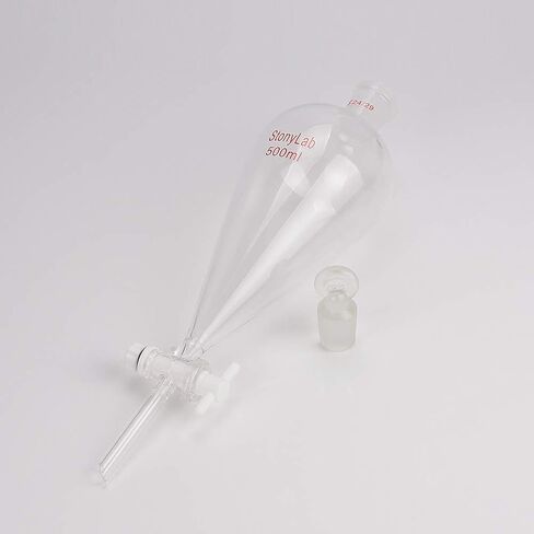 StonyLab PTFE Stopcock Separatory Funnel 500ml, Borosilicate Glass Heavy Wall Conical Pear-Shaped Separatory Funnel Separation Funnel with 24/29 Joint in Kuwait