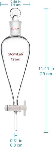 StonyLab PTFE Stopcock Separatory Funnel 500ml, Borosilicate Glass Heavy Wall Conical Pear-Shaped Separatory Funnel Separation Funnel with 24/29 Joint in Kuwait