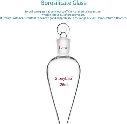 StonyLab PTFE Stopcock Separatory Funnel 500ml, Borosilicate Glass Heavy Wall Conical Pear-Shaped Separatory Funnel Separation Funnel with 24/29 Joint in Kuwait