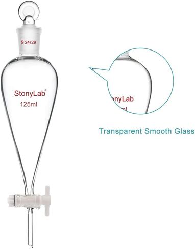 StonyLab PTFE Stopcock Separatory Funnel 500ml, Borosilicate Glass Heavy Wall Conical Pear-Shaped Separatory Funnel Separation Funnel with 24/29 Joint in Kuwait