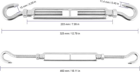 FUNSUEI 3 Pack M12 Stainless Steel Hook & Hook Turnbuckle, Heavy Duty Hook & Hook Turnbuckle for Tensioning Wire Rope, Rope, Chain in Saudi Arabia