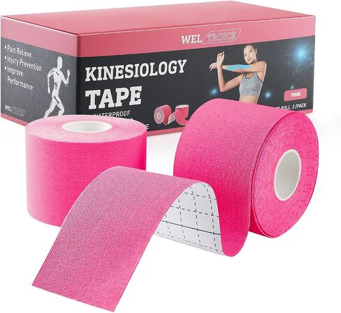Kinesiology Tape (2/Pack) for Sports and Recovery, Water Resistant, Latex Free Premium Elastic Cotton Athletic Tape by Weltroice (2/Pack, 16.4FT Each, Black) in Saudi Arabia