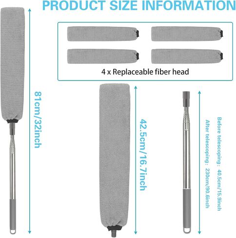YYDSYCY Retractable Gap Dust Cleaner, Washable and Detachable 5pcs Microfiber Cloth Covers, Extension Stainless Steel Pole 16 to 90 Inches for Cleaning Under Appliances Furniture Couch Crevice Dust in Saudi Arabia