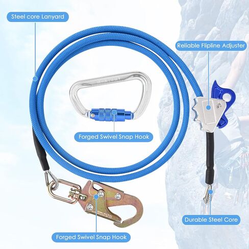 معدات LIVOSA Arborist مقاس 1/2 بوصة × 10 أقدام من أسلاك الفولاذ الأساسية، حبل تسلق الأشجار، حبل تحديد موضع حزام تسلق الأشجار لحماية السقوط، متسلقي الأشجار in Kuwait