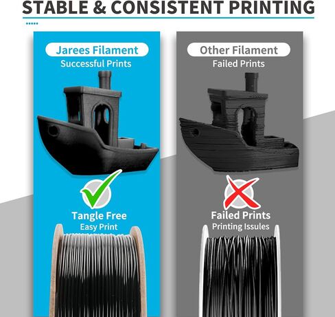 JAREES Petg Filament 1.75، متانة سوداء محسنة Petg فراغ مختومة، بكرة 3 كجم تلتصق جيدًا بخيوط طباعة ثلاثية الأبعاد خالية من التشابك، دقة الأبعاد 1.75 مم ± 0.02 مم تناسب معظم طابعات FDM in Kuwait