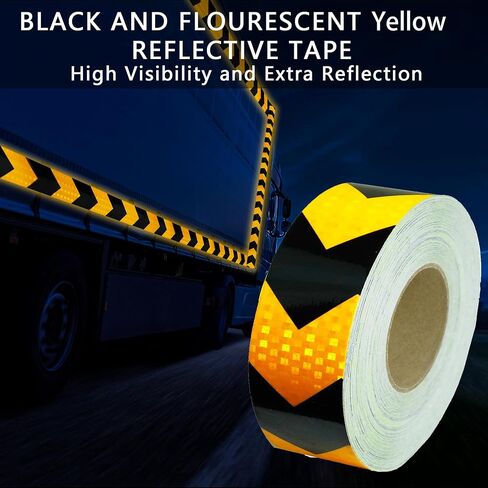SWRT 2 Inch X 160 FT Reflective Tape Outdoor Waterproof Black & Yellow Reflective Tape Heavy Duty Strong Adhesive Hazard Caution Safety Warning Tape Reflector Conspicuity Tape for Trailer in Saudi Arabia