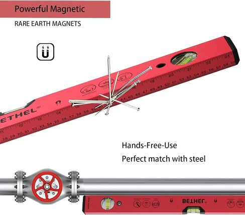 BETHEL Torpedo Level, 16" Magnetic Torpedo Spirit Level Tool with 3 Vials, 45°/90°/180°Degrees, Aluminum Shockproof Bubble Level, High Visibility Red Durable Measuring Leveler in Kuwait