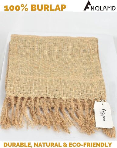 ANQLRMD عبوة من 10 مفارش طاولة من الخيش (طول 12 × 108 بوصة)، مفرش لحفلات الزفاف، وديكورات طاولات الحفلات، ديكور بوهو - مفرش خيش من الجوت الريفي الطبيعي للطاولة in Saudi Arabia