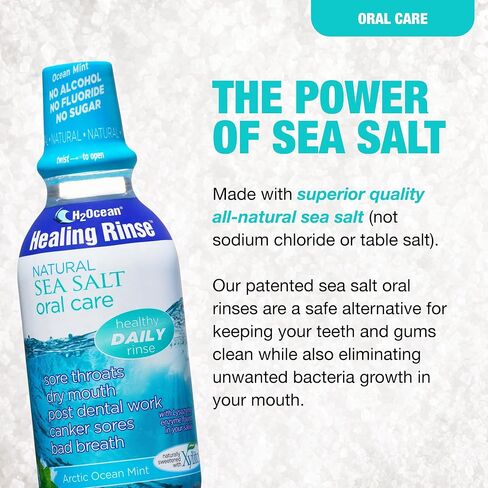 H2Ocean Healing Rinse العناية بالفم بملح البحر الطبيعي - شطف الفم للعناية بالفم - رائع للثقب والتهاب الحلق وصحة اللثة - غسول الفم الخالي من الكحول والفلورايد - ثلج الليمون، 16 أونصة in Kuwait