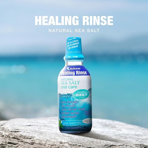 H2Ocean Healing Rinse العناية بالفم بملح البحر الطبيعي - شطف الفم للعناية بالفم - رائع للثقب والتهاب الحلق وصحة اللثة - غسول الفم الخالي من الكحول والفلورايد - ثلج الليمون، 16 أونصة in Kuwait