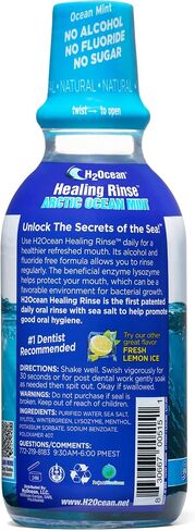 H2Ocean Healing Rinse العناية بالفم بملح البحر الطبيعي - شطف الفم للعناية بالفم - رائع للثقب والتهاب الحلق وصحة اللثة - غسول الفم الخالي من الكحول والفلورايد - ثلج الليمون، 16 أونصة in Kuwait