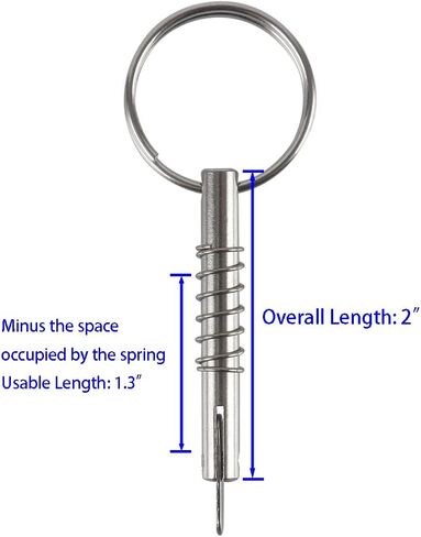 4 Pcs Quick Release Pin w/Drop Cam & Spring, Diameter 1/4"(6.3mm), Usable Length 1.3"(33mm), Overall Length 2"(51mm), Full 316 Stainless Steel, Bimini Top Pin, Marine Hardware in Saudi Arabia