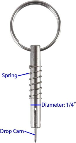 4 Pcs Quick Release Pin w/Drop Cam & Spring, Diameter 1/4"(6.3mm), Usable Length 1.3"(33mm), Overall Length 2"(51mm), Full 316 Stainless Steel, Bimini Top Pin, Marine Hardware in Saudi Arabia