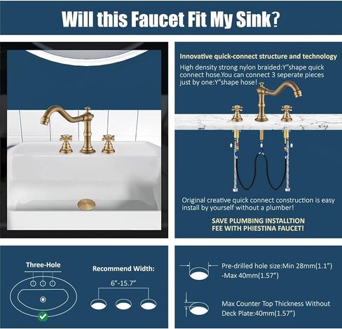 Votamuta الحمام بالوعة الحنفية النفط يفرك الحنفيات الحمام البرونزية لبالوعة 3 حفرة 8 بوصة 2 مقابض صنبور واسع النطاق لبالوعة الحمام الغرور صنبور مع تجاوز استنزاف المنبثقة وخطوط المياه in Kuwait