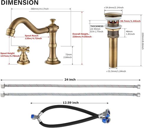 Votamuta الحمام بالوعة الحنفية النفط يفرك الحنفيات الحمام البرونزية لبالوعة 3 حفرة 8 بوصة 2 مقابض صنبور واسع النطاق لبالوعة الحمام الغرور صنبور مع تجاوز استنزاف المنبثقة وخطوط المياه in Kuwait