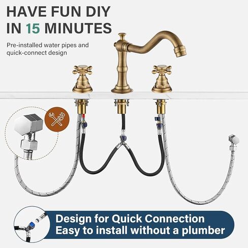 Votamuta الحمام بالوعة الحنفية النفط يفرك الحنفيات الحمام البرونزية لبالوعة 3 حفرة 8 بوصة 2 مقابض صنبور واسع النطاق لبالوعة الحمام الغرور صنبور مع تجاوز استنزاف المنبثقة وخطوط المياه in Kuwait