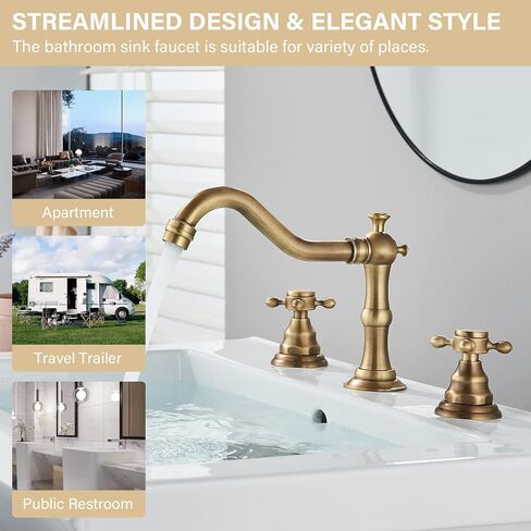 Votamuta الحمام بالوعة الحنفية النفط يفرك الحنفيات الحمام البرونزية لبالوعة 3 حفرة 8 بوصة 2 مقابض صنبور واسع النطاق لبالوعة الحمام الغرور صنبور مع تجاوز استنزاف المنبثقة وخطوط المياه in Kuwait