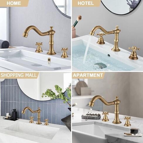 Votamuta الحمام بالوعة الحنفية النفط يفرك الحنفيات الحمام البرونزية لبالوعة 3 حفرة 8 بوصة 2 مقابض صنبور واسع النطاق لبالوعة الحمام الغرور صنبور مع تجاوز استنزاف المنبثقة وخطوط المياه in Kuwait