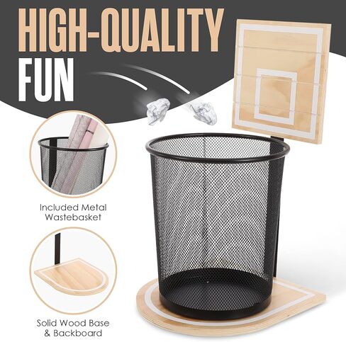 سلة مهملات كرة السلة من هاوابلز، سلة مهملات دائرية، سلة مهملات كرة سلة المهملات، 19 بوصة × 10 بوصة، بني، خشب، سلة المهملات، سلات المهملات ذات حافة غرفة نوم الأولاد، غرفة الأطفال، لوحة خلفية صغيرة مع شبكة، أطواق هدف ورقية in Kuwait