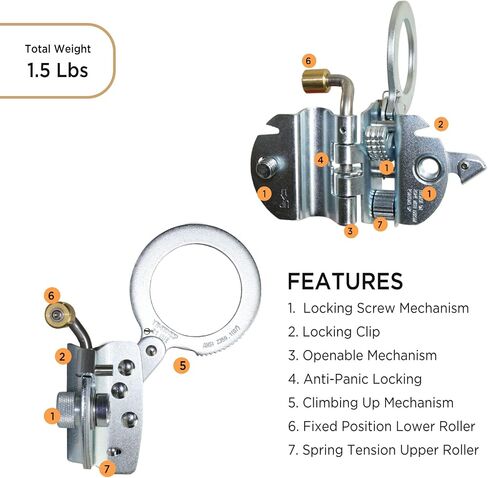 AFP Self-Locking Rope Grab with 2.25 inch Connecting Eye, Used with 5/8’’ Lifeline Rope, for Construction, Climbing, Fall-Protection, 310 lb. Capacity (OSHA/ANSI Compliant) Silver in Kuwait
