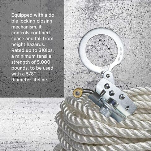 AFP Self-Locking Rope Grab with 2.25 inch Connecting Eye, Used with 5/8’’ Lifeline Rope, for Construction, Climbing, Fall-Protection, 310 lb. Capacity (OSHA/ANSI Compliant) Silver in Kuwait