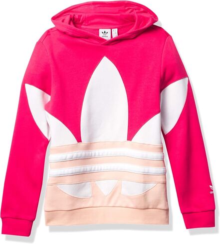 هودي Adidas للفتيات Big Trefoil (طفل صغير/أطفال صغار/أطفال كبار) وردي قوي/مرجاني ضبابي/أبيض LG (14 طفل كبير) in Saudi Arabia