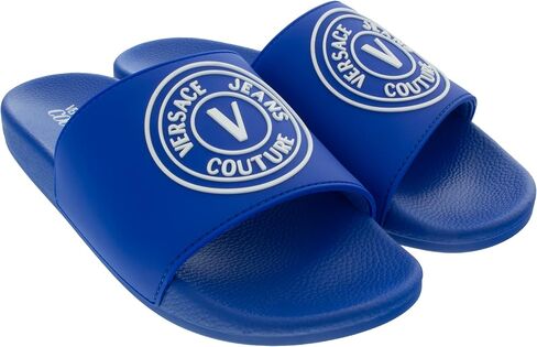 Versace Jeans Couture Electric Blue Logo Print Wide Strap Slide- for mens in Saudi Arabia