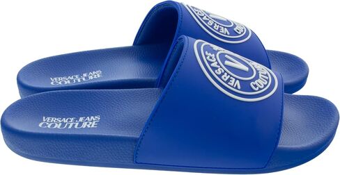 Versace Jeans Couture Electric Blue Logo Print Wide Strap Slide- for mens in Saudi Arabia