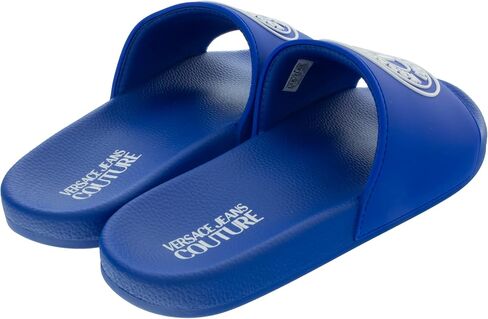Versace Jeans Couture Electric Blue Logo Print Wide Strap Slide- for mens in Saudi Arabia